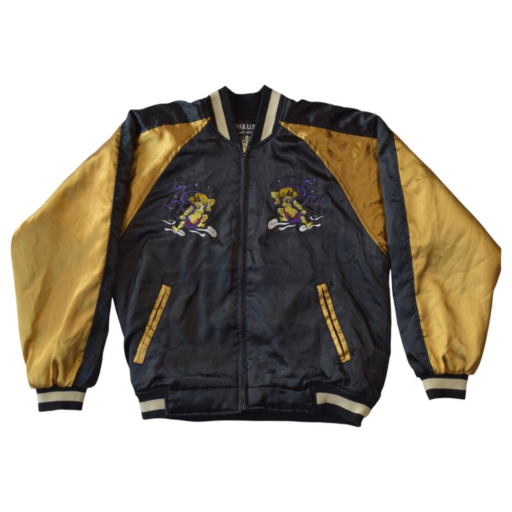 Vintage Pak Lung Satin Bomber Jacket Asian Embroidered Thunder God M